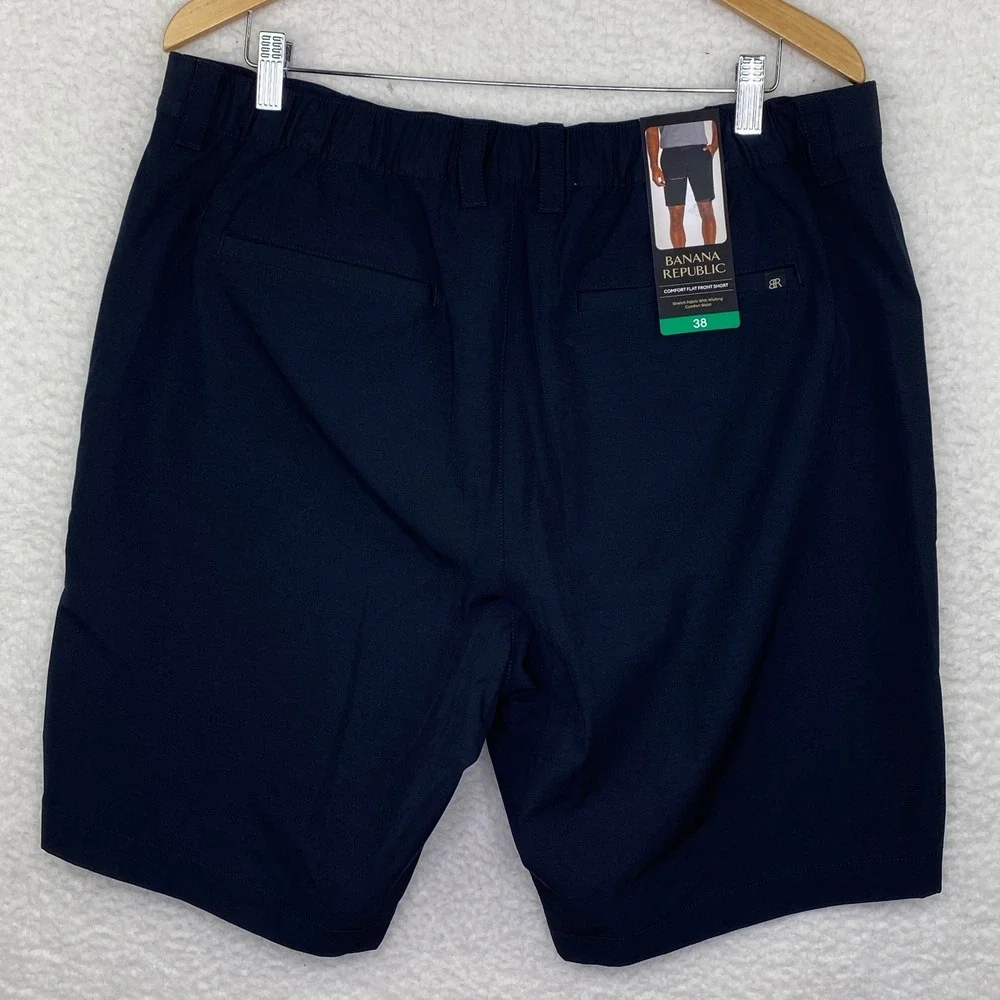 Banana Republic Mens Comfort Flat Front Shorts Navy Blue Stretch Wicking Size 38